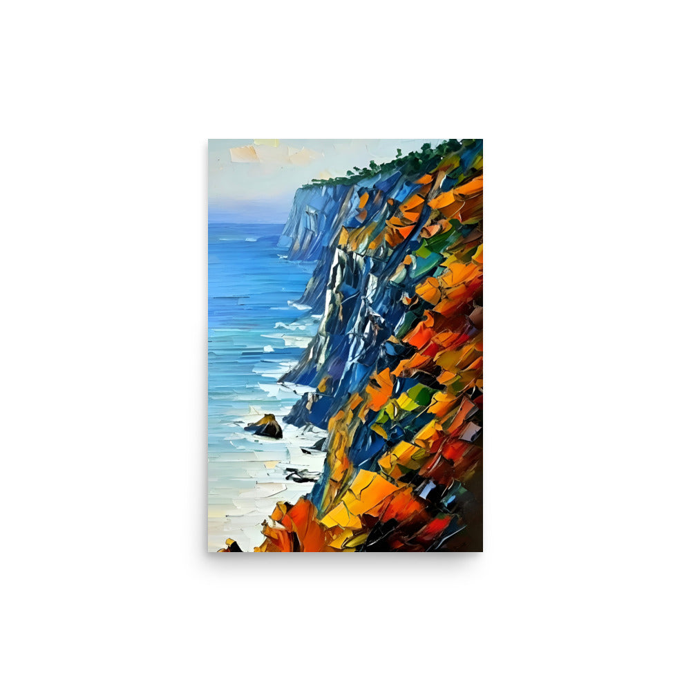 An Ocean Cliffside Painting With Thick Colorful Brushstrokes