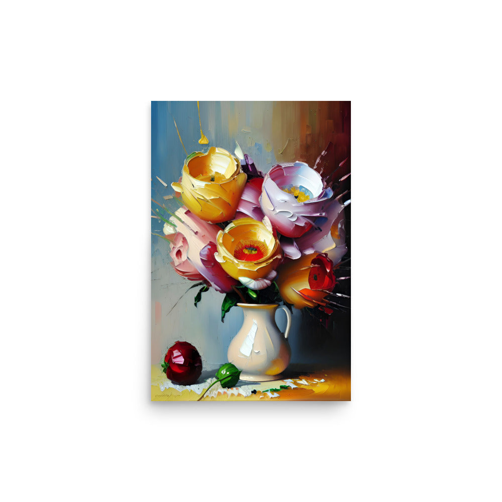 A Colorful Floral Painting With Beautiful Brushstrokes.