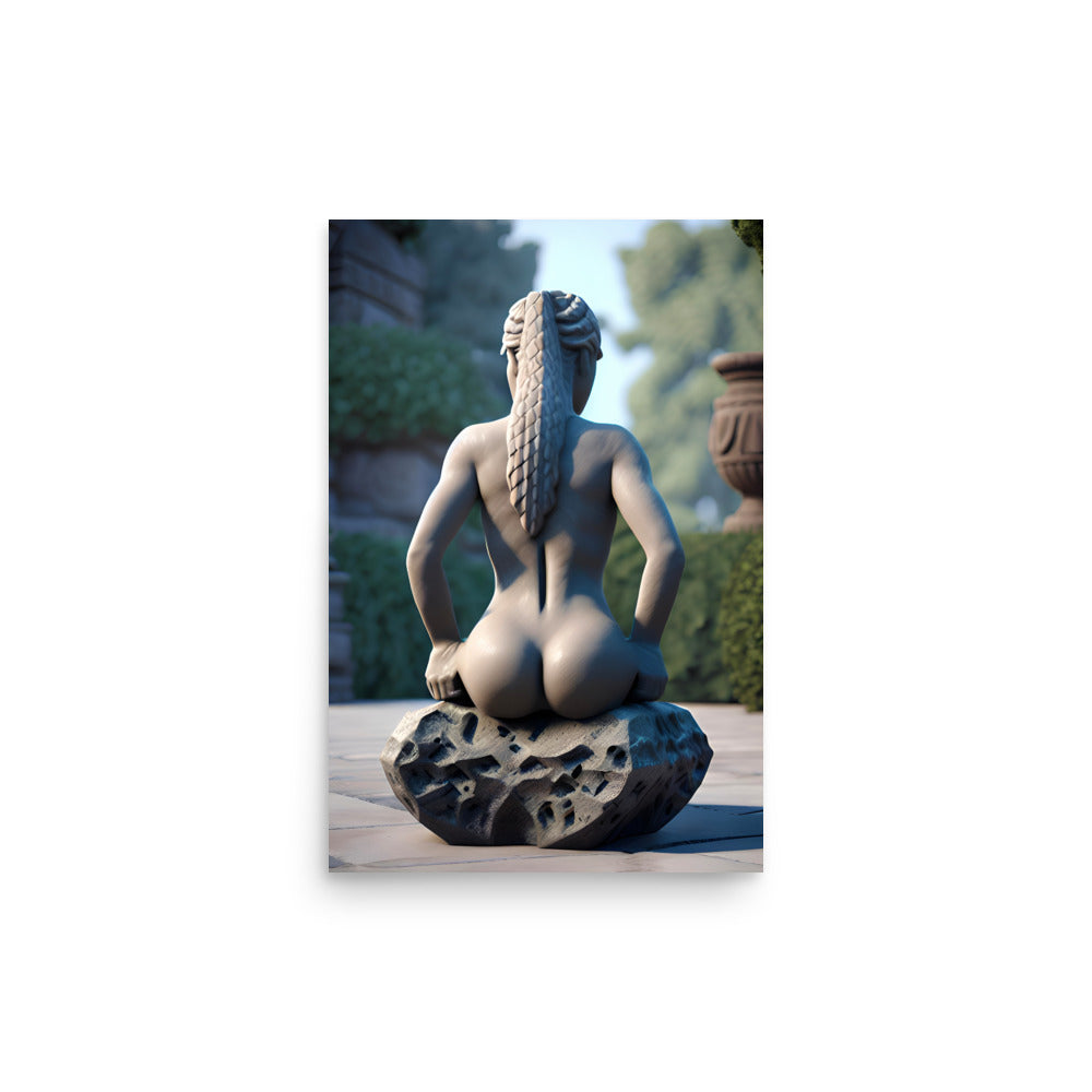 A Statue Of A Nude Woman Sitting On A Rock - Art Prints