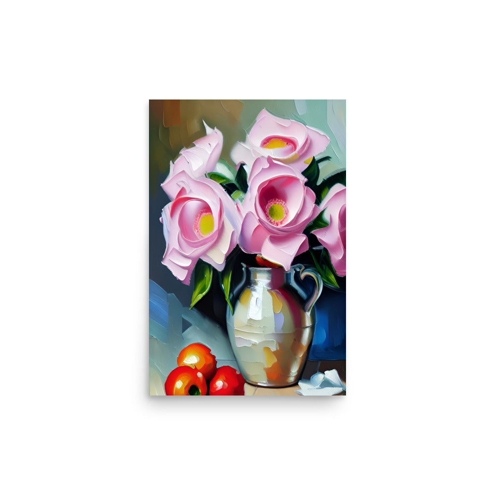 A Painting Of Pink Flowers With Big And Bold Brushstrokes