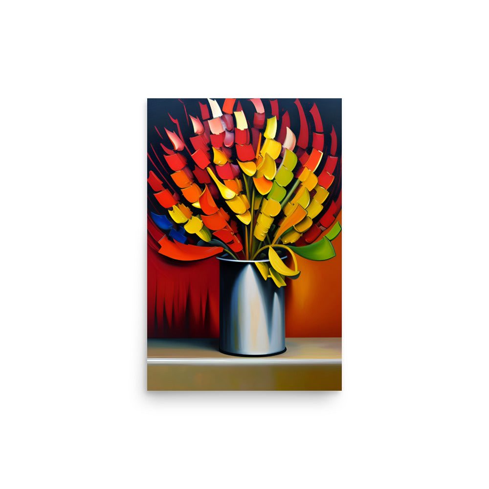 A Colorful Flower Arrangement Painting, With A Beautiful Red Theme