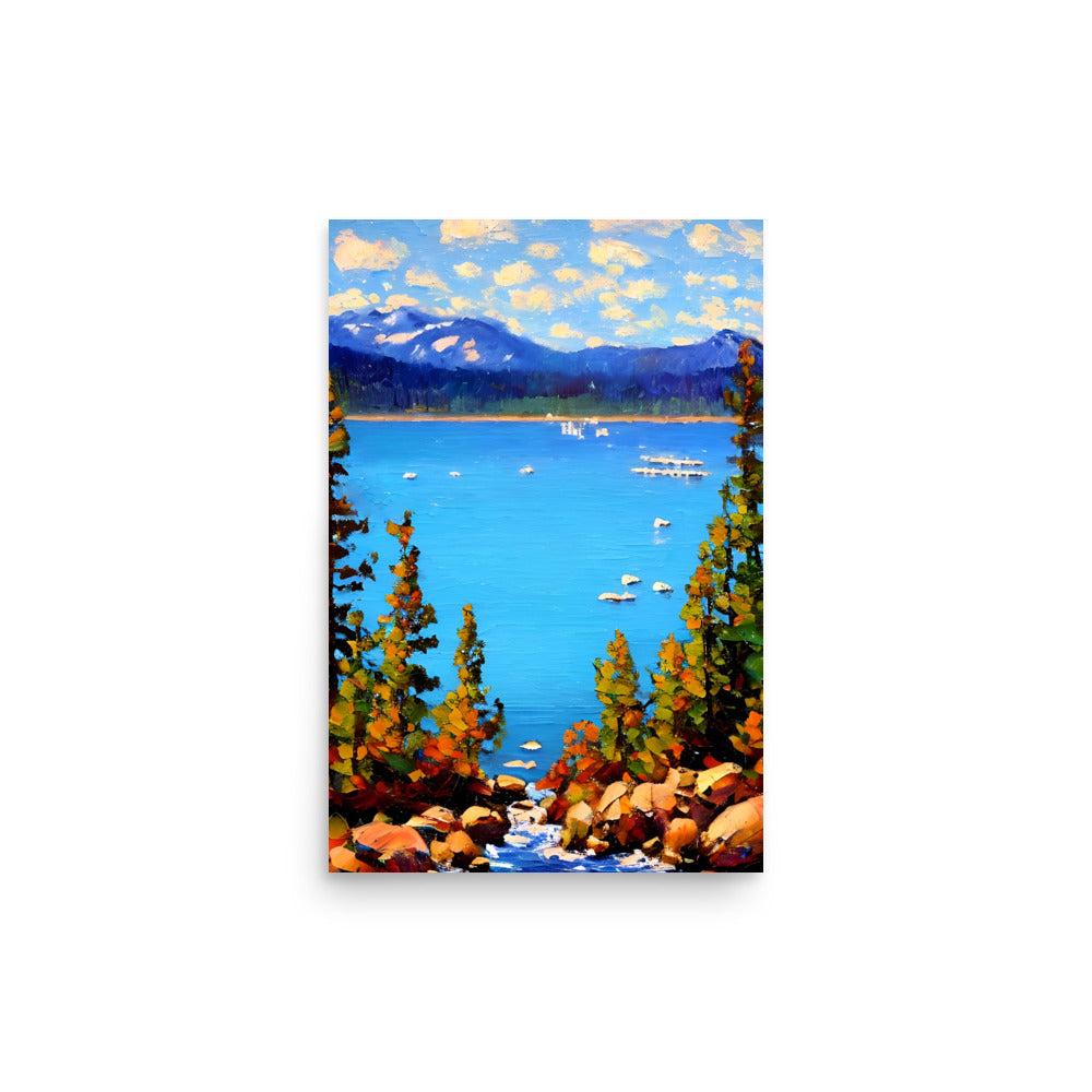 A Beautiful Lake Tahoe Painting With Boats On The Water