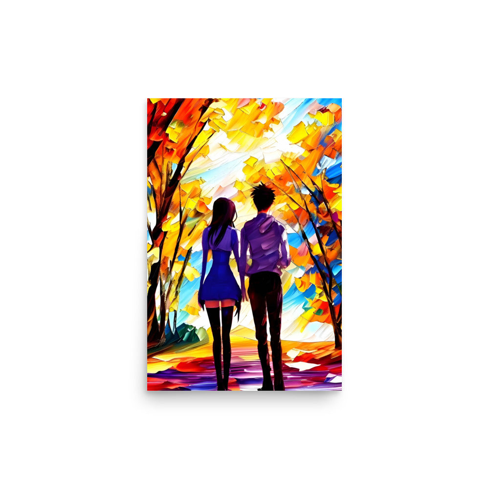 A Colorful Palette Knife Painting Of A Cute Couple In The Wilderness