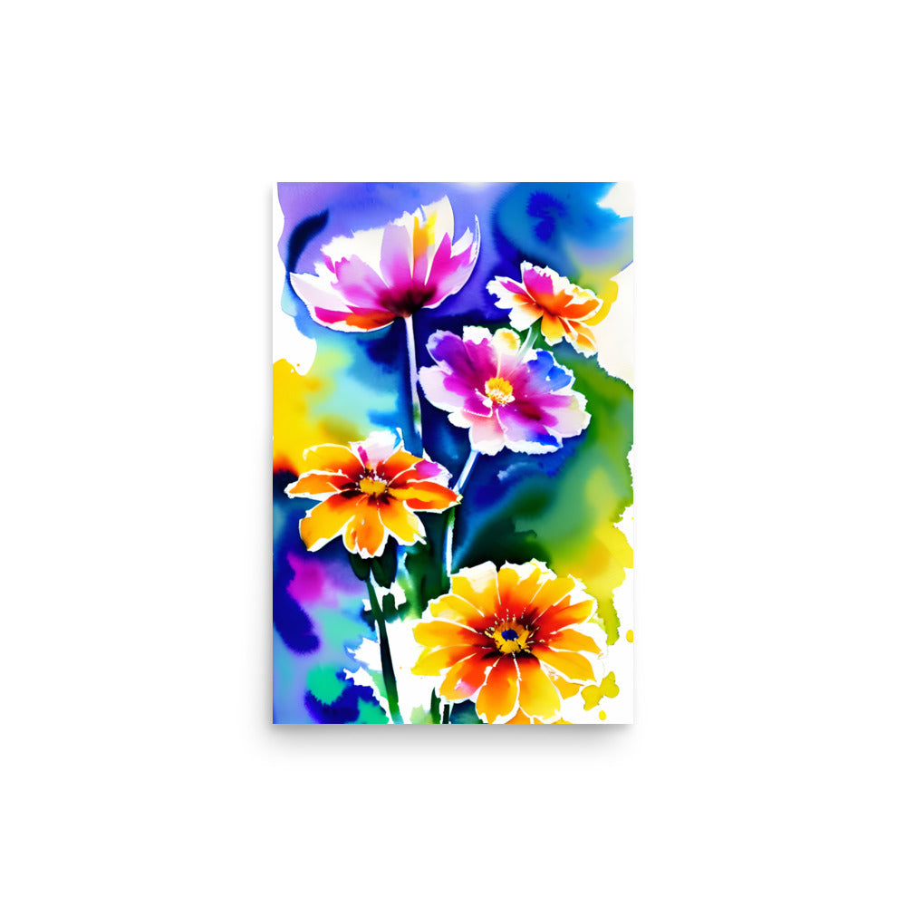 A Vibrant Watercolor Painting With Colorful Flowers.