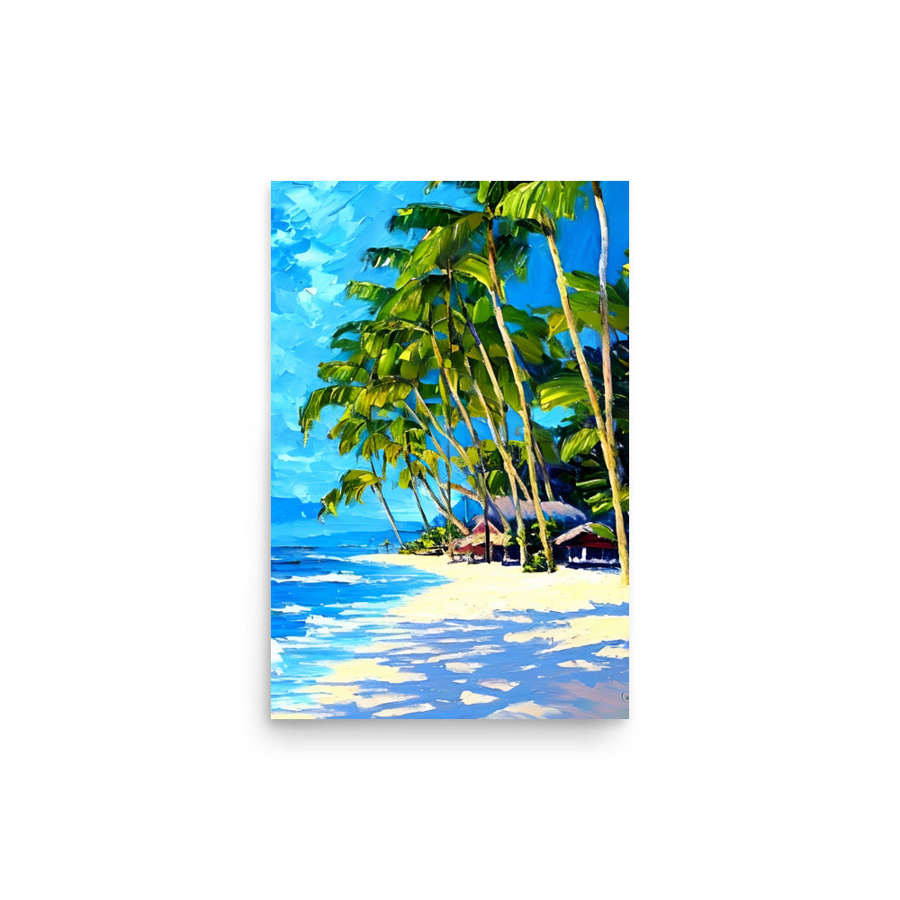 A Beautiful White Sand Beach Painting With Palm Trees
