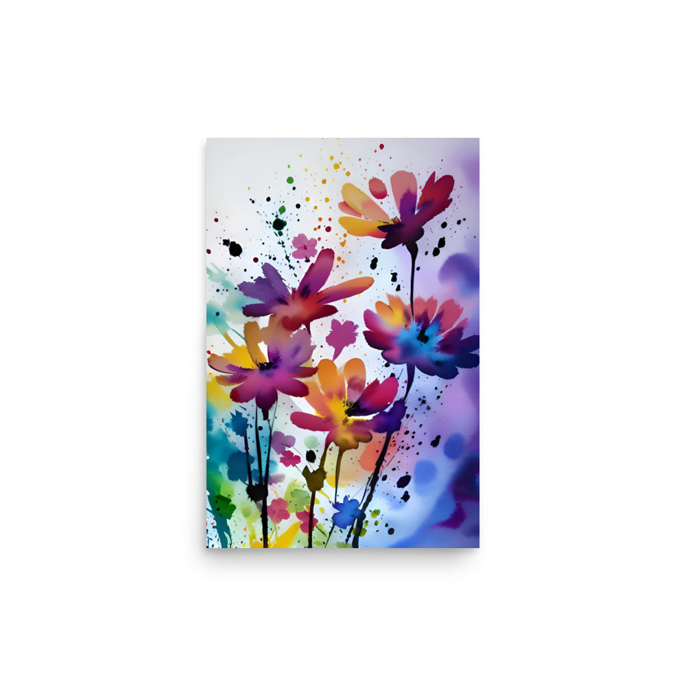 A Vibrant Watercolor Painting With Beautiful Flowers.