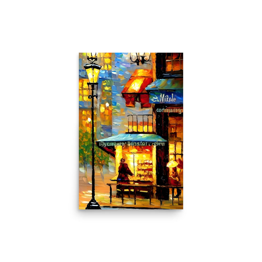 A European Outdoor Cafe Painting With Rich Warm Colors.