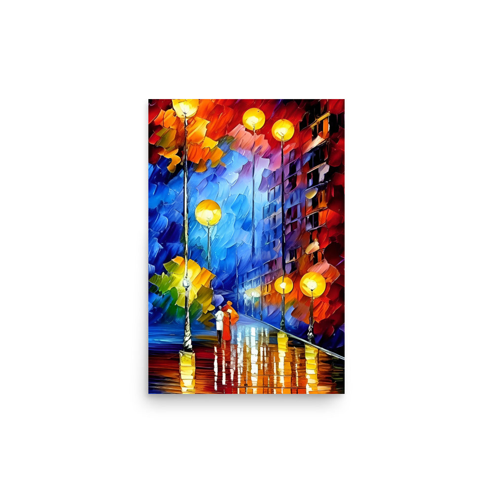 Evening Stroll - A Palette Knife Painting Style With Colorful City Streets