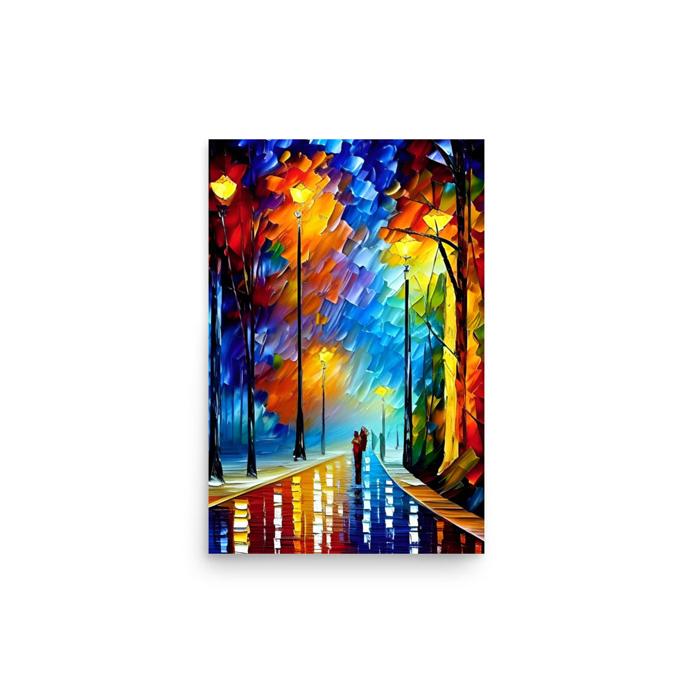 Walk In The Park - A Palette Knife Style Painting With Colorful Trees