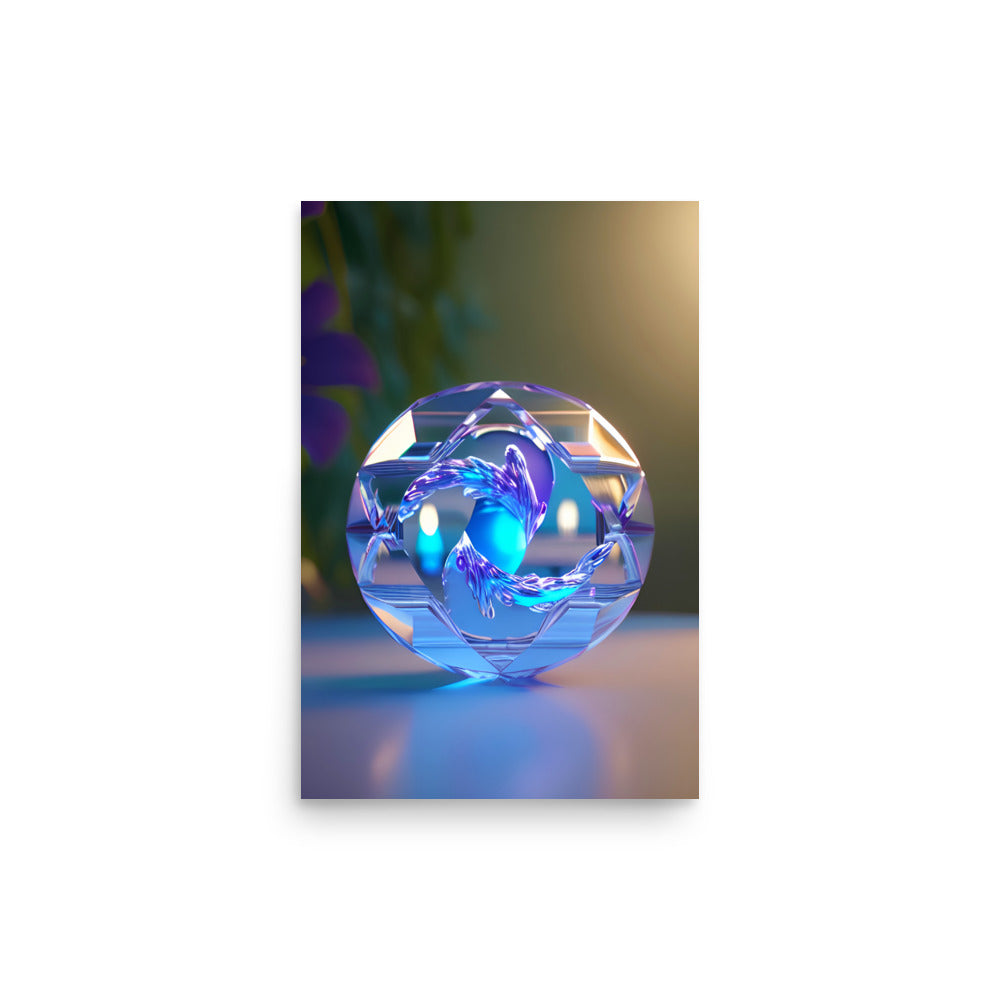 A Crystal With A Beautiful Design, Reflections And Colors