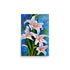 White lilies bloom vibrantly, nestled amidst impressionistic brushstrokes. Blue and green hues create serenity on canvas.