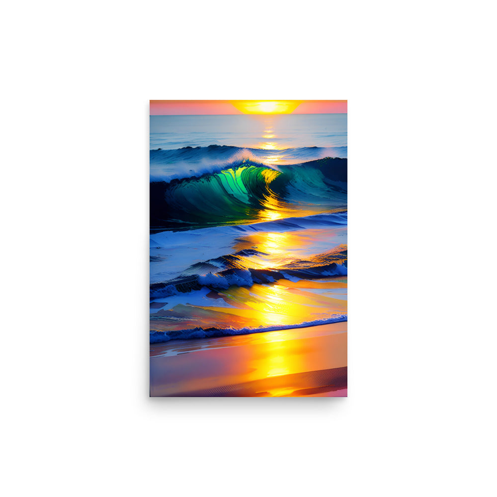 An Ocean Sunset Painting With The Sun Shining Through The Waves