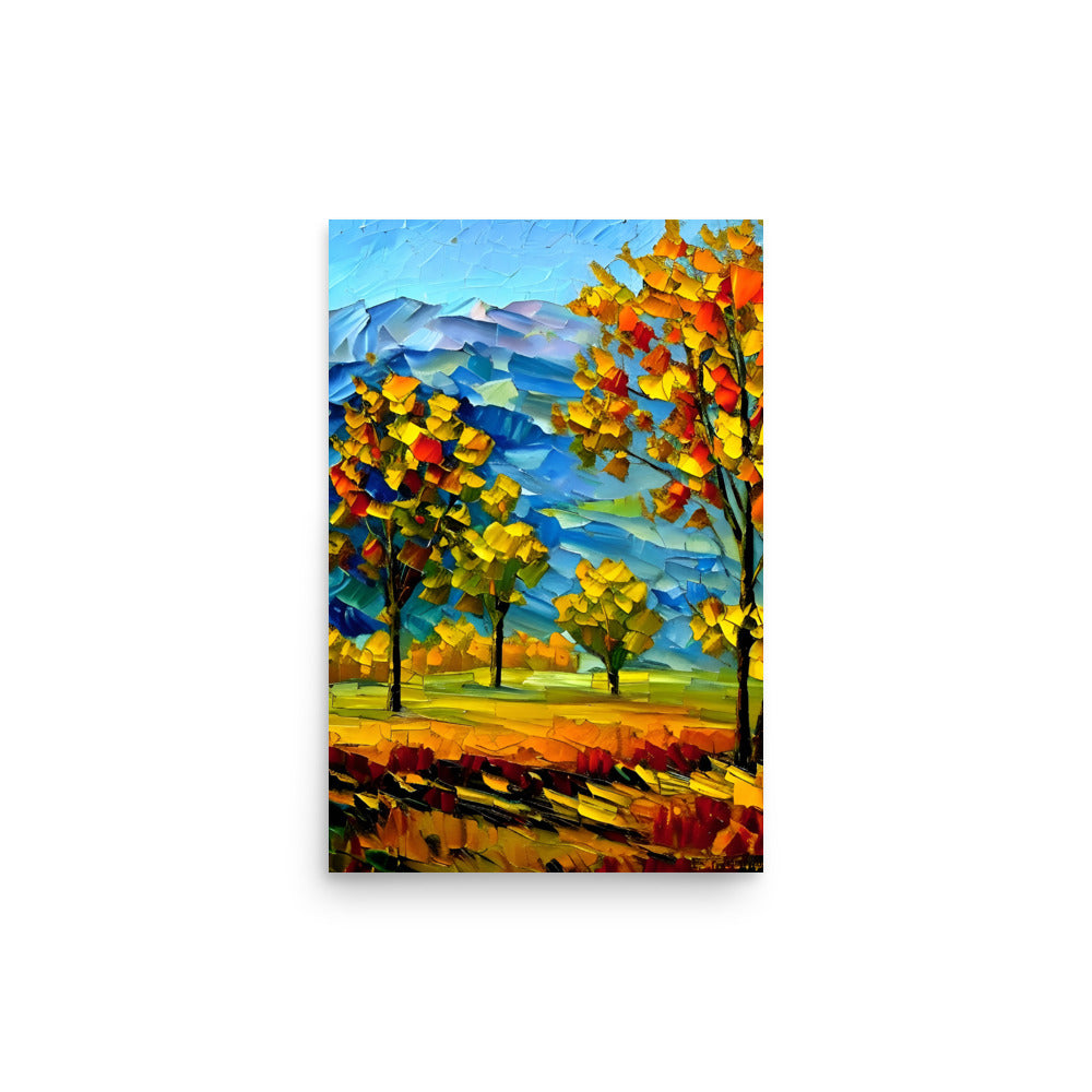 A Painting Of Trees With Fall Colors.