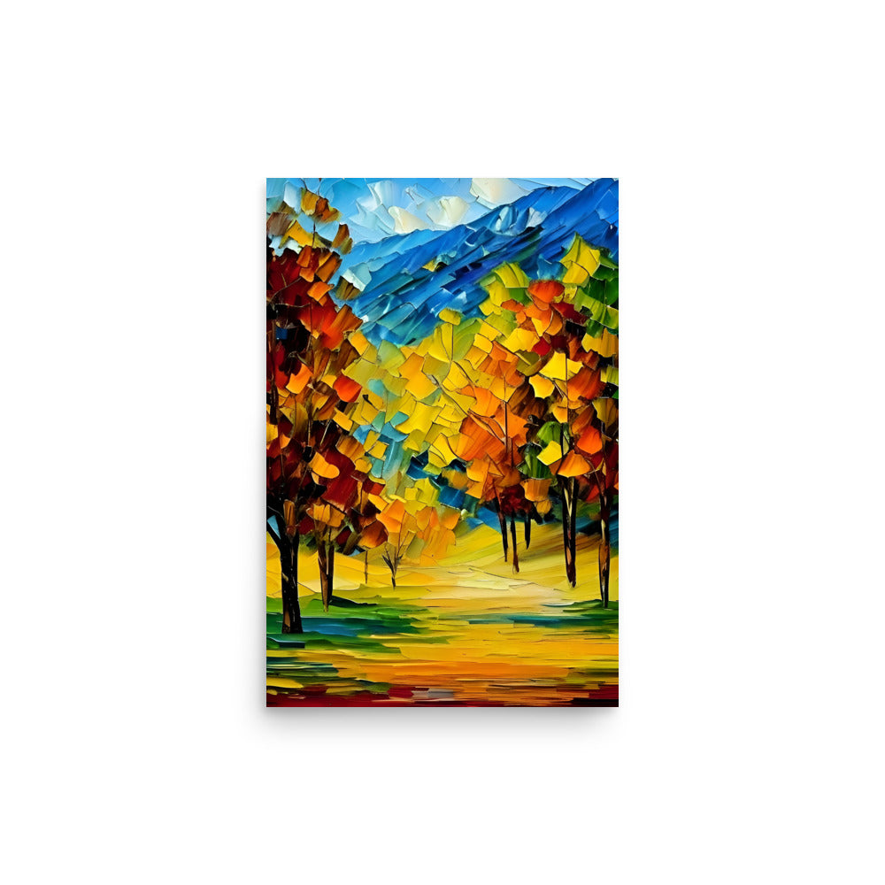 A Colorful Trees And Mountains Painting