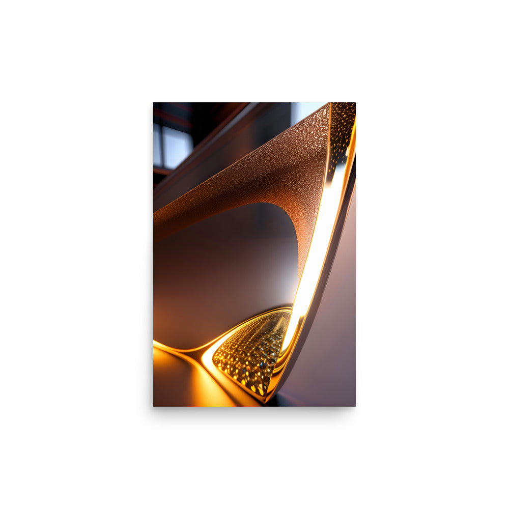 A golden sculpture abstract artwork with an intricate design and shining gold color.
