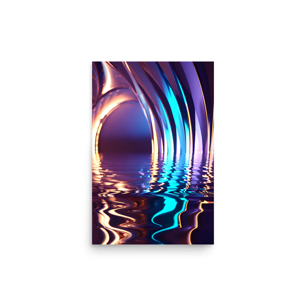 A mesmerizing artwork of vibrant colors and shapes emerging from the water.
