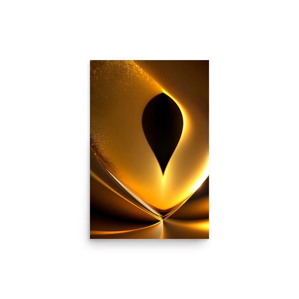 An abstract art sculpture shines brightly, the warm glow of the gold.