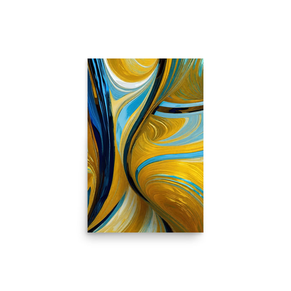 Vibrant painted style blends with shiny gold highlights in this abstract art.