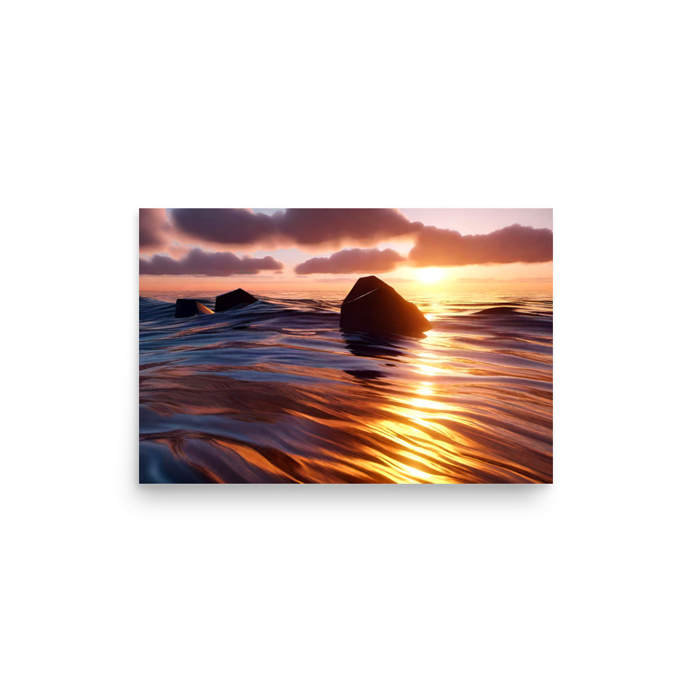 Art prints of twilight seascapes with the colorful rays of sun dapple