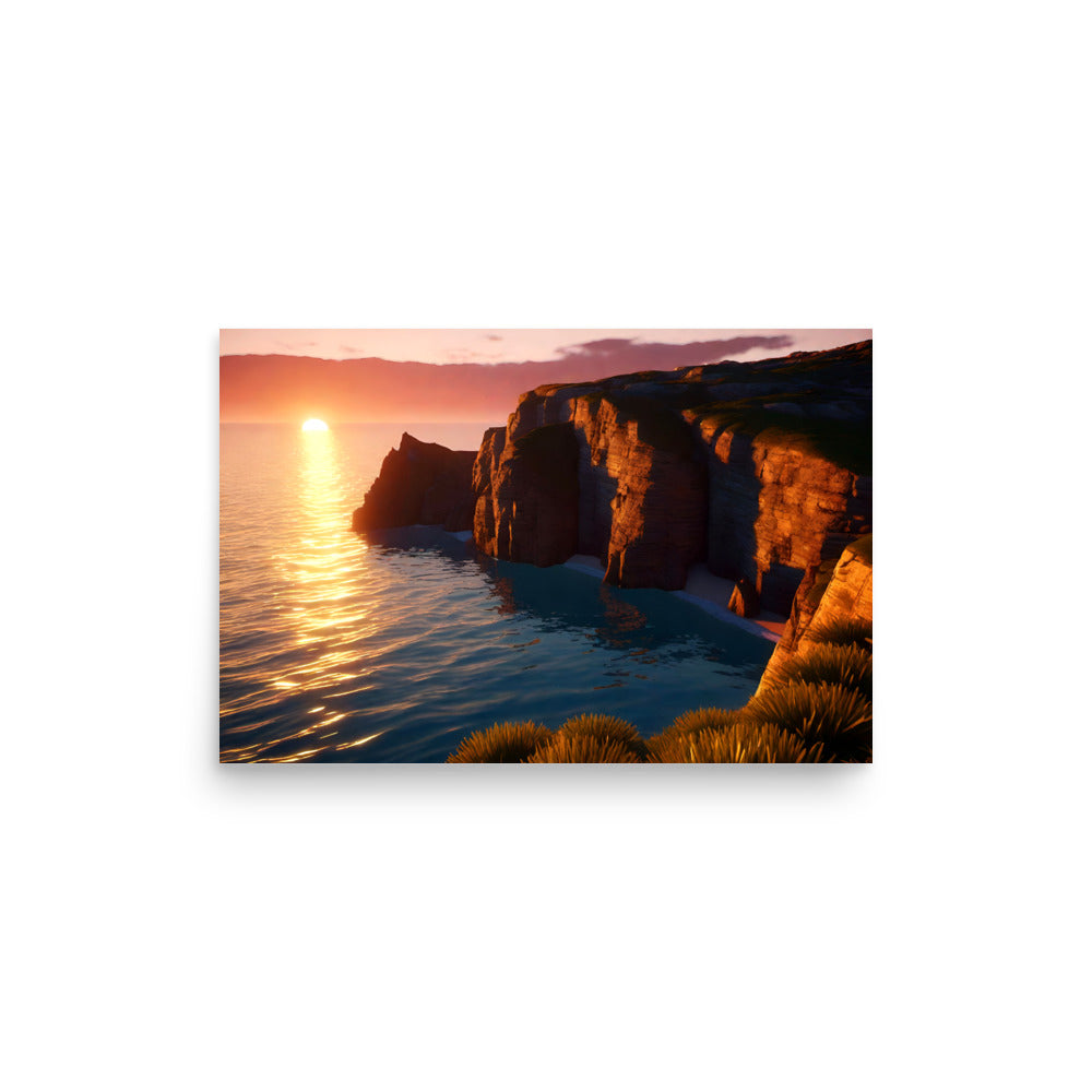 Cliffside artwork with majestic waves crashing vigorously against rocky shores with vibrant