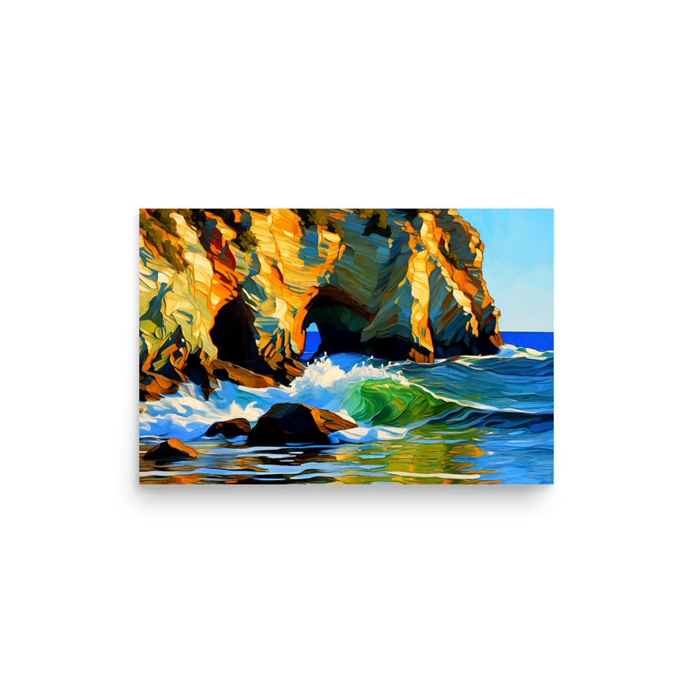 Majestic coastline artwork illustrating the grandeur of towering cliffs with the endless