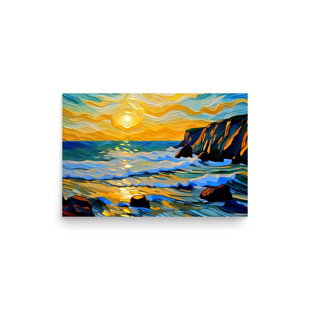 Oceanside art prints of a painting portraying a world where time stands