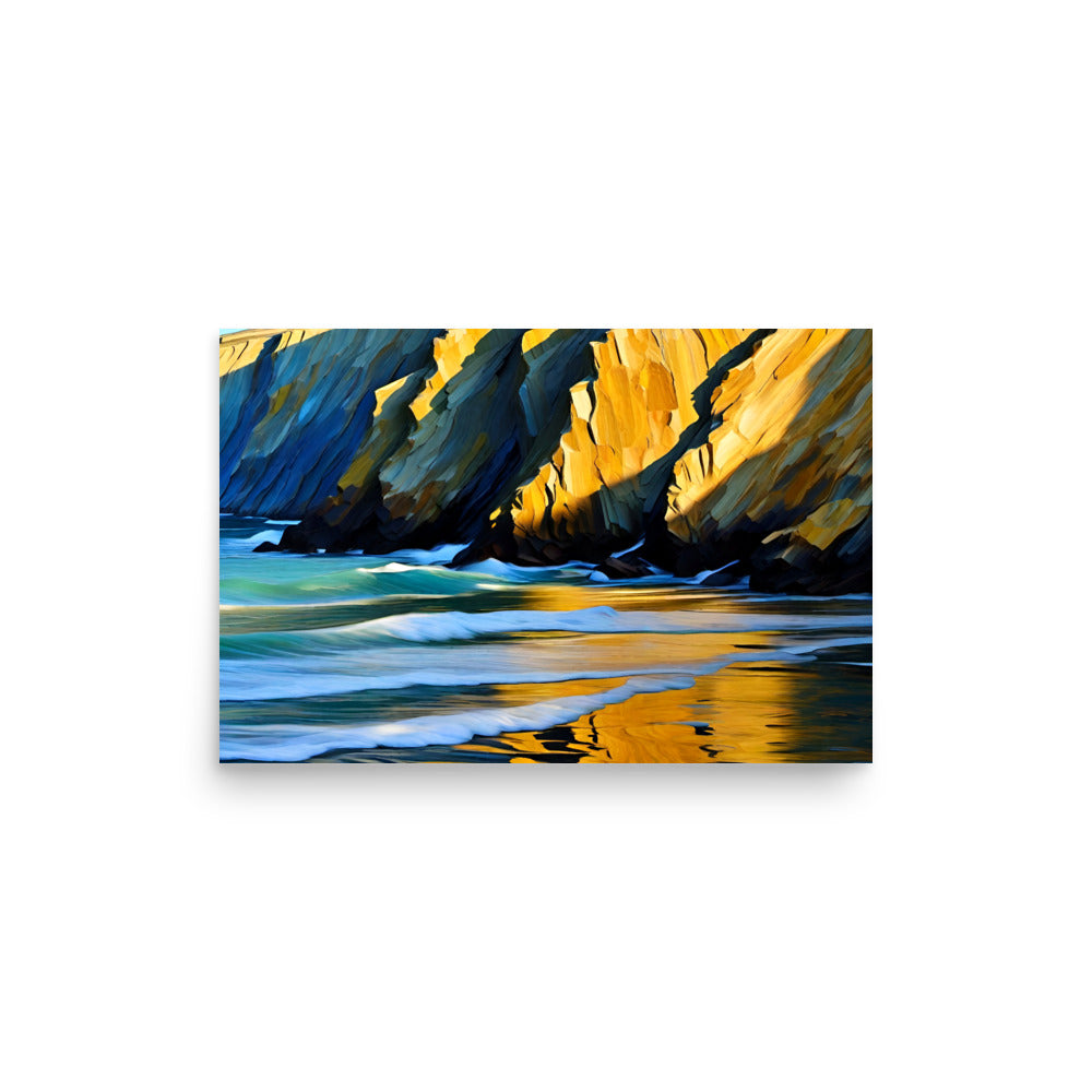 Painted ocean art prints of colorful day turning into night, and waters