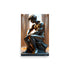 A young hot guy in a sculpture made of bronze, the Thinkers little brother with superheroes haircut.