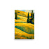 painting of corn fields on a hillside, painted in brilliant yellow colors.