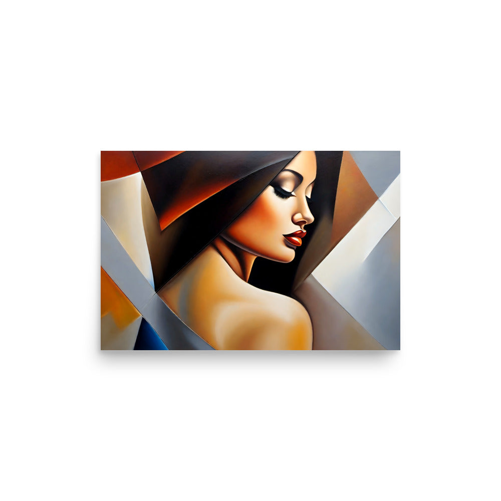 A beautiful woman painting, a slightly abstract modern style decor, with radiant colors.