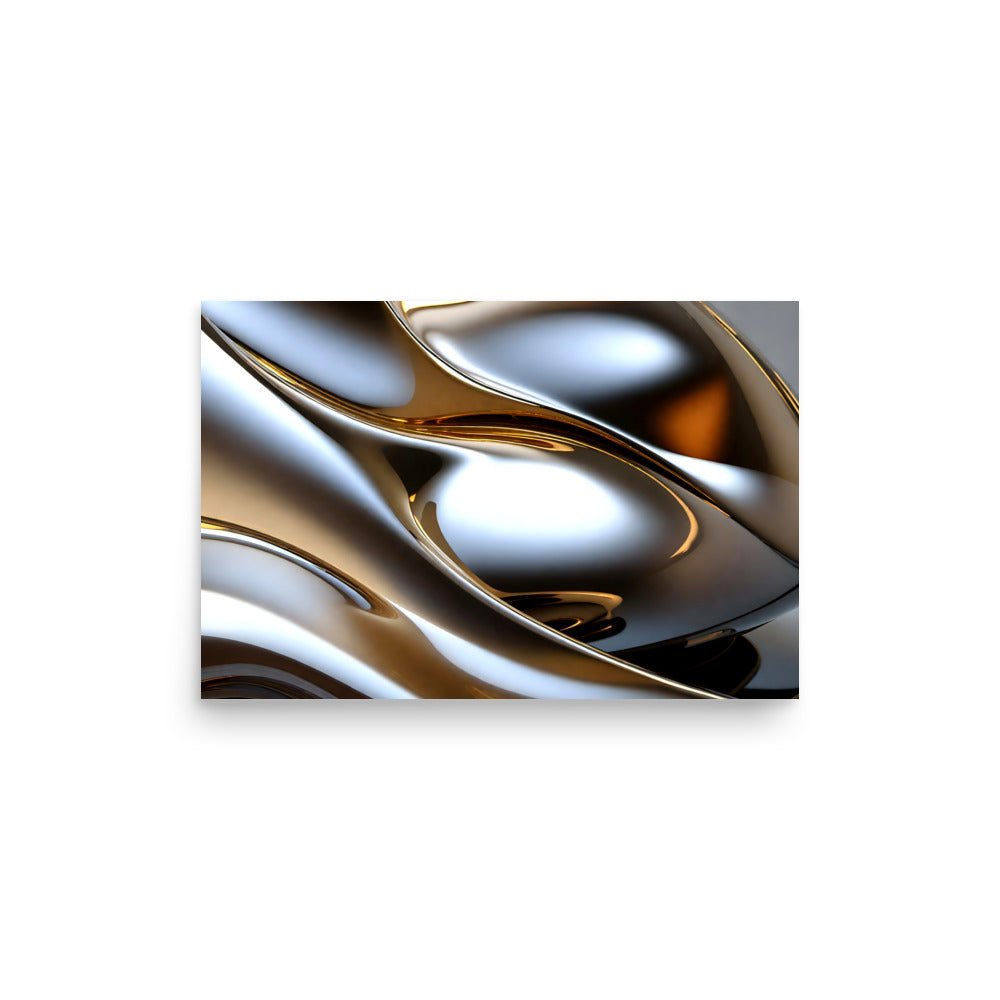A fascinating modern art, silver and gold with natural curves, emanating light.