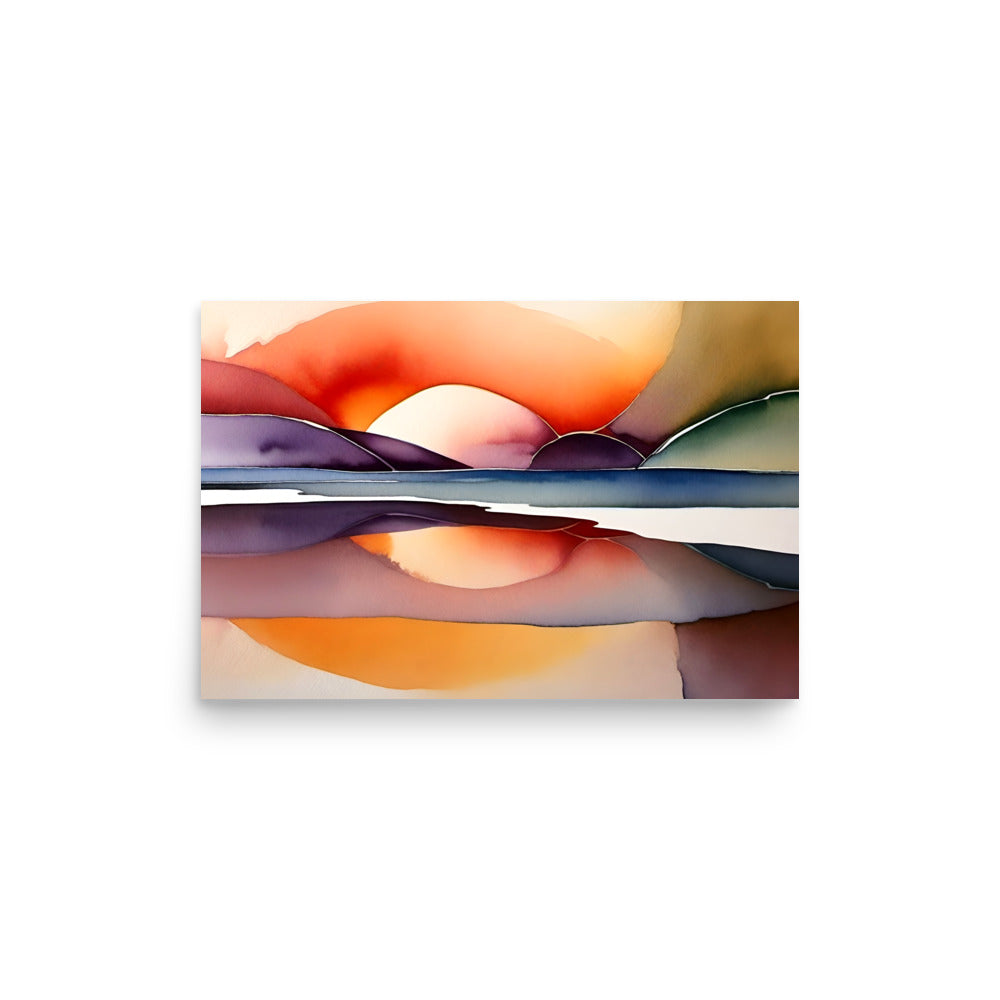 Abstract art sunset painting with bright watercolors for a richly vivid artwork.