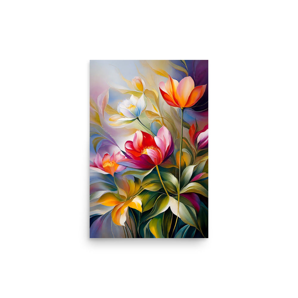 A floral painting masterpiece with harmonious brushstrokes and color mixtures.