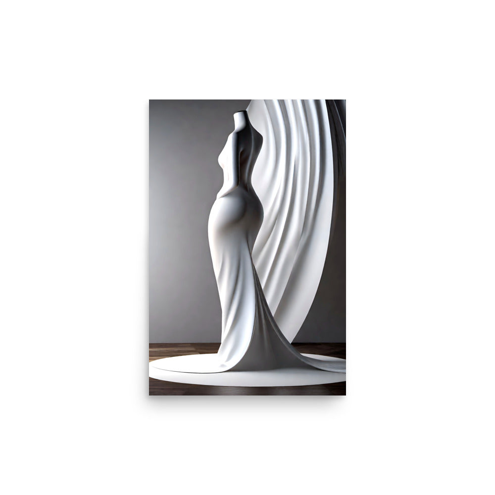 A stylish modern art, mannequin like ivory white statue, black and white artistic composition.