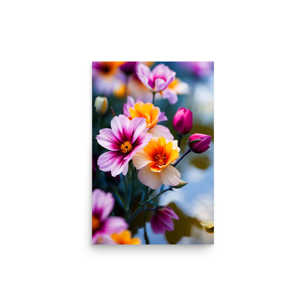 Flowers bursting with color, beautiful flower buds and full blossoms, a ravishing floral artwork.