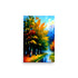Trees painted with intense high contrast strokes, yellow and orange leaves brightly shining.