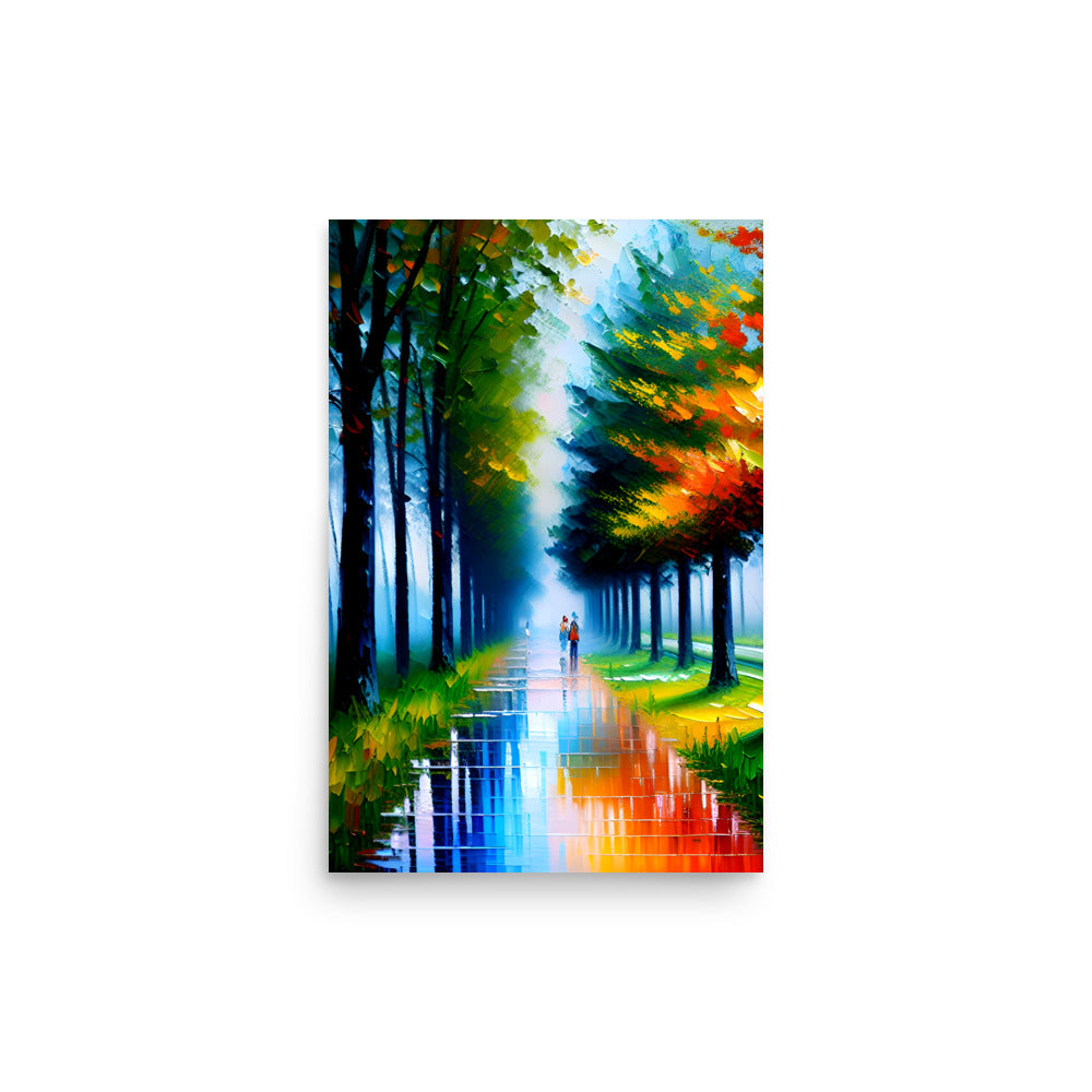 A walk in the park, is a zesty painting done with intense paletteknife style strokes.