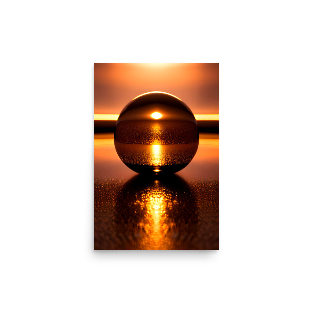 A modern art sunset, beautiful copper colors shining through a crystal sphere.