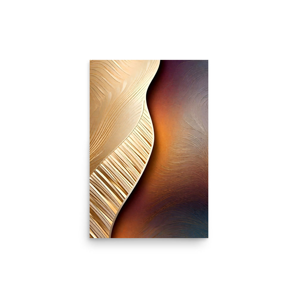 Abstract organic shapes with texture resembling metal, in a warm gold cream color.