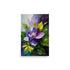 Stylized painting of a purple flower with expressive brushstrokes contrasting cool and warm.
