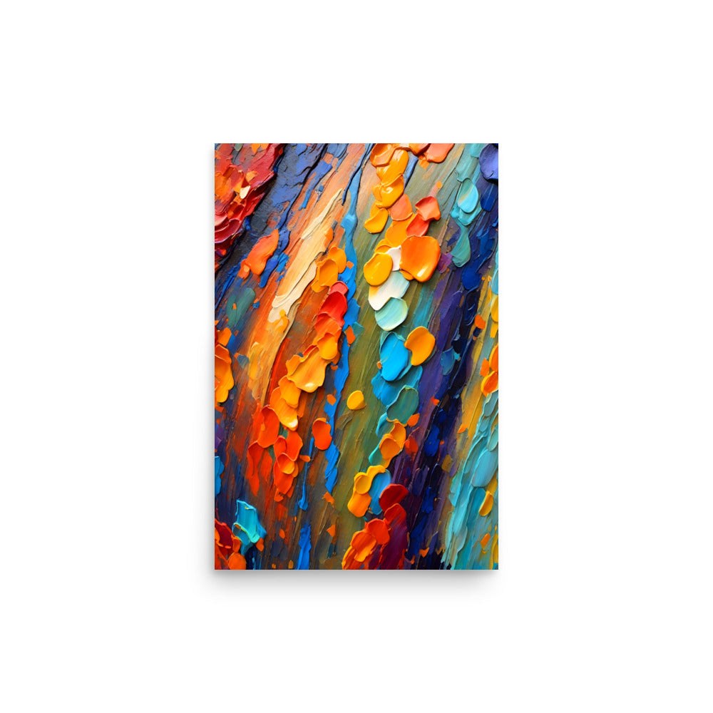 Vibrant palette knife strokes in a rich array of colors and bold texture.
