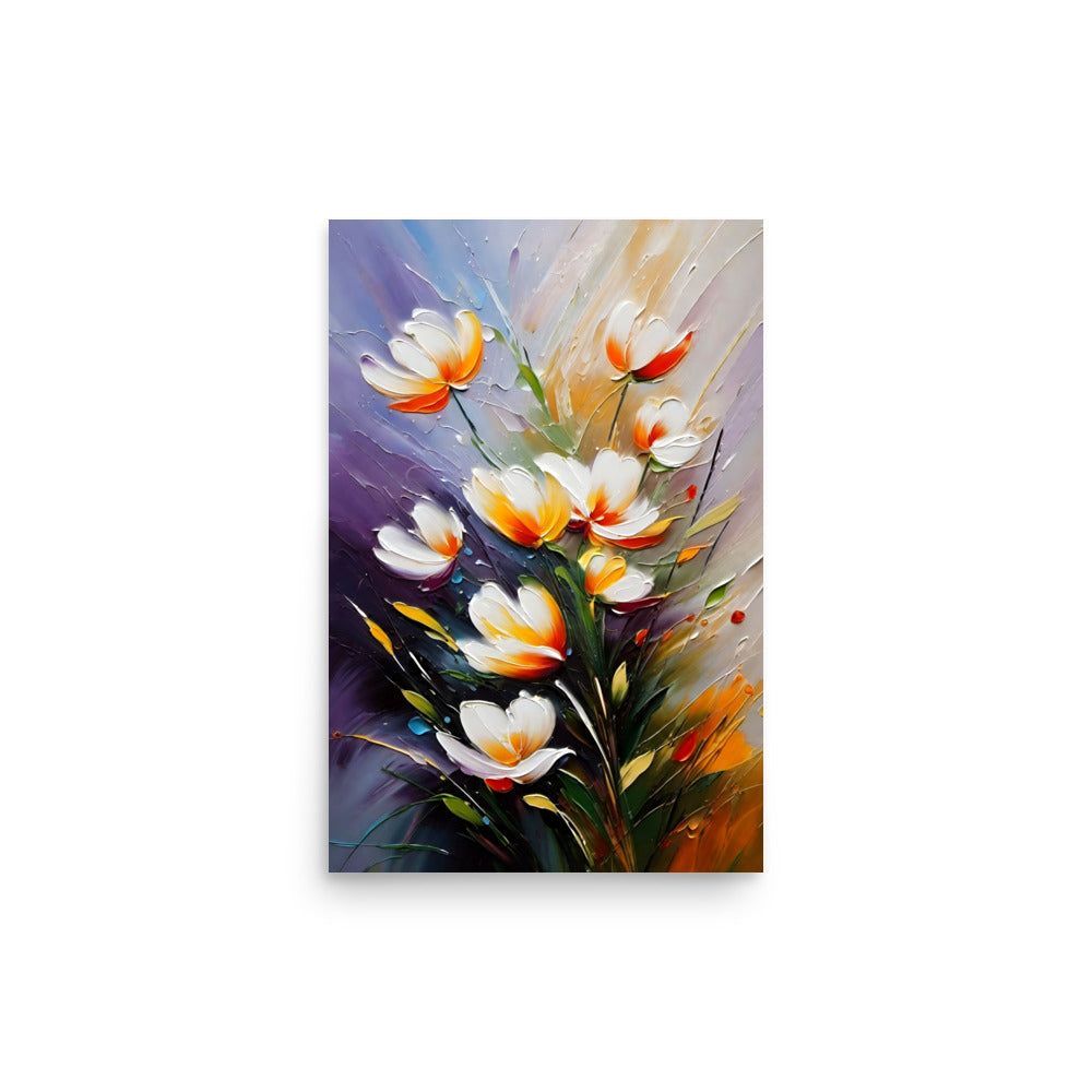 Thick textured strokes of paint bring these white and yellow flowers to life.