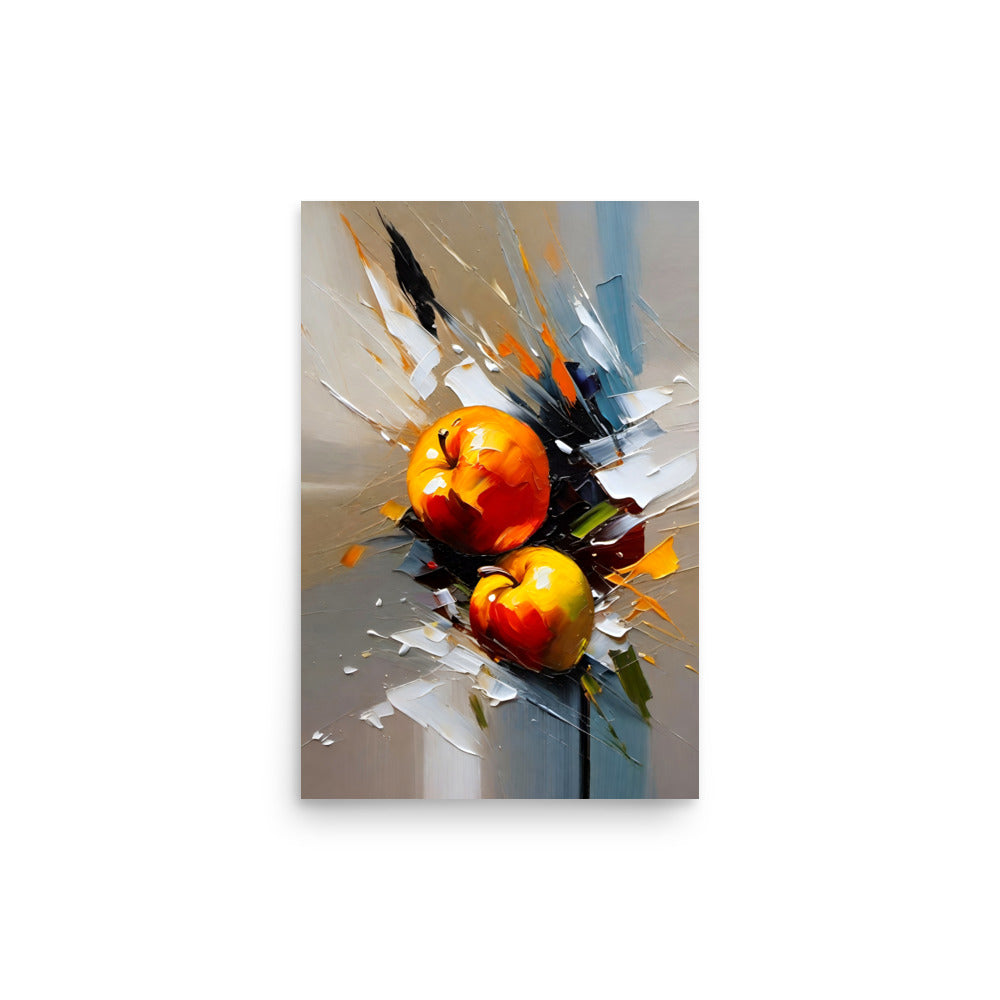 An incredible still life art with vivid yellow and red apples.