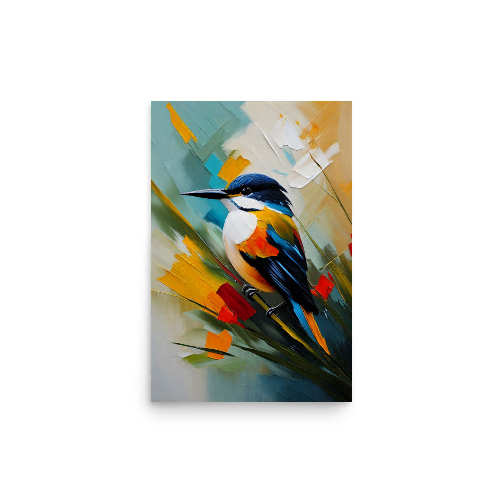 A colorful kingfisher bird with deep orange and blue feathers.