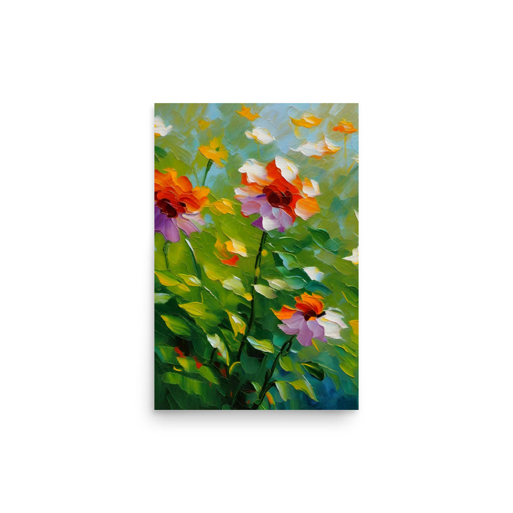 Thick textured brushstrokes with beautiful wild flowers, vibrantly painted.