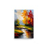 A painting of Autumn trees with dynamic brushstrokes with contrasting colors.