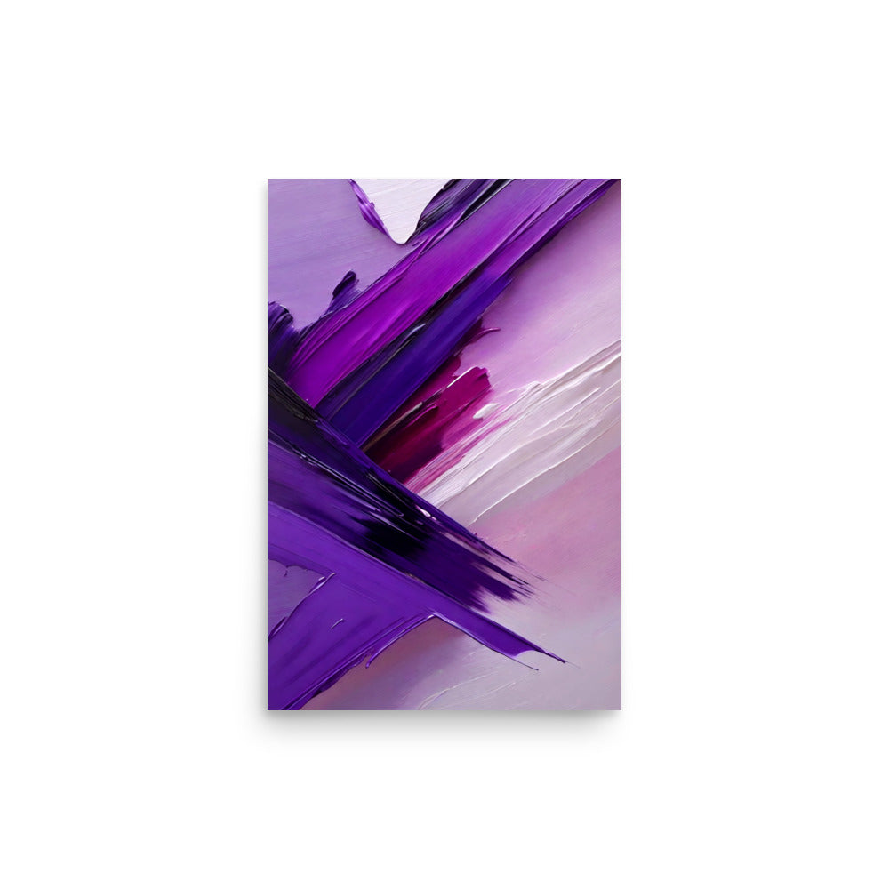 Vibrant purple, magenta brush strokes form. An abstract expressionist artwork is present. Dynamic, energetic strokes create visual composition.