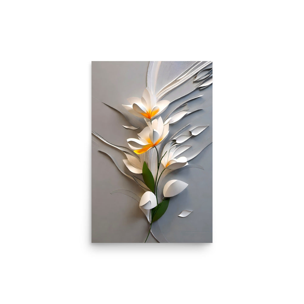 A three dimensional art with white and yellow flowers painted with green leaves.