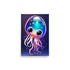 Vibrant jellyfish boasts blue-purple dome. Expressive eyes exude friendliness. Pink tentacles swirl delicately. Cheerful, endearing smile charms viewers.