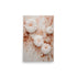 White blooms glow luminously, encircled by atmospheric peach and brown tones. Serene artwork radiates tranquility.